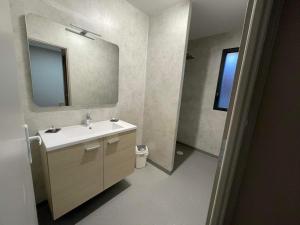 a bathroom with a sink and a mirror at Hôtel MAAS in Montigny-le-Roi