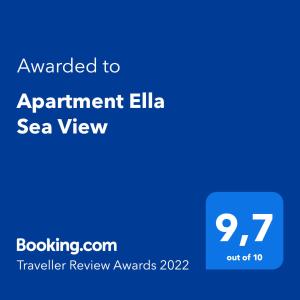Certifikát, hodnocení, plakát nebo jiný dokument vystavený v ubytování Apartment Ella Sea View