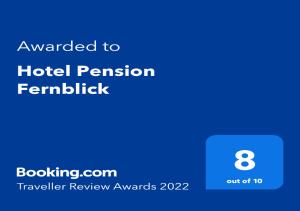 Sertifikatas, apdovanojimas, ženklas ar kitas apgyvendinimo įstaigoje Hotel Pension Fernblick matomas dokumentas