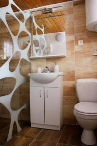 a bathroom with a sink and a toilet at Penzion Maruška in Dolní Moravice