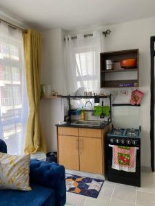 a kitchen with a stove and a sink at Lyshima’s Cozy Studio in Nairobi