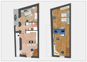 een plan en een plattegrond van een appartement bij Casa del Borgo "Aria & Acqua" sul Lago Maggiore in Maccagno Inferiore