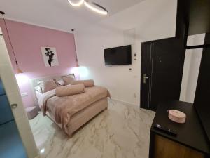 a bedroom with a bed and a flat screen tv at Premium class Room in Zadar