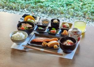 a tray of food on a table at Onsen Ryokan Yuen Bettei Tokyo Daita in Tokyo