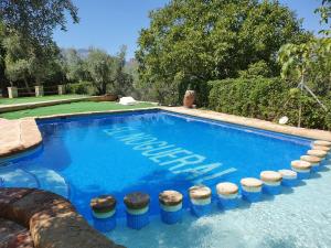 a swimming pool in a yard with at Cabanas El Nogueral in Gontar
