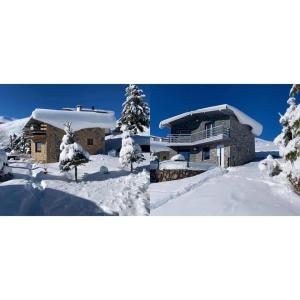 two pictures of a house in the snow at Villa 80 Kodra e Diellit in Tetovo