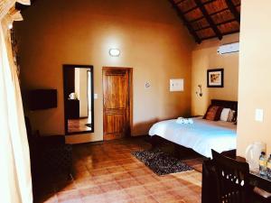 a bedroom with a large bed and a mirror at Vahlavi Lodge in Giyani +82 photos