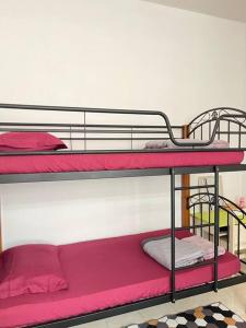 シティアワンにあるRose Homestayの部屋に二段ベッドがいくつかある