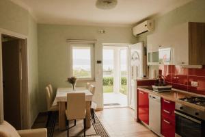 a kitchen with a table with a vase on it at Vila Maričić in Sveti Petar