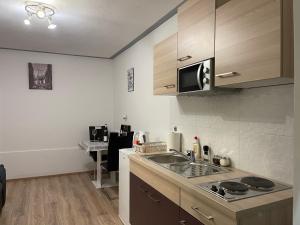 a kitchen with a sink and a microwave at Apartment Leona in Split