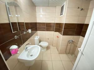 a bathroom with a sink and a toilet at Mimoza Pansiyon in Antalya +28 photos