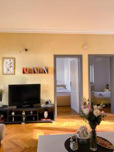 a living room with a flat screen tv at Safari Apartment in Belgrade