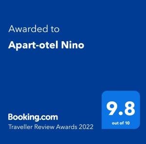 Majutusasutuses Apart-otel Nino olev sertifikaat, autasu, silt või muu dokument