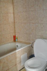 a bathroom with a toilet and a bath tub at Guesthouse Sofia in Mineralnie Vody