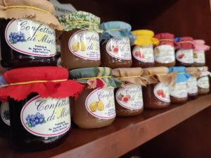 un montón de tarros de mermelada en un estante en Agriturismo Al Palaz en Prata Camportaccio