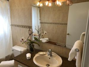 une salle de bains avec un lavabo et un miroir dans l'établissement Villa Populo, à Ponta Delgada 24 autres photos