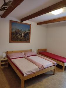 Un pat sau paturi într-o cameră la Apartmány Hájenka