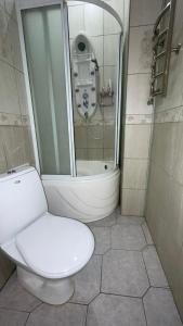 ポルタヴァにあるApartment on Pushkina 23の小さなバスルーム(トイレ、シャワー付)