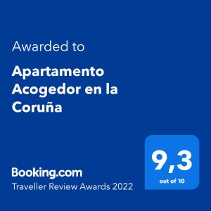 Πιστοποιητικό, βραβείο, πινακίδα ή έγγραφο που προβάλλεται στο Apartamento Acogedor en la Coruña