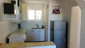 a small kitchen with a refrigerator and a sink at Babaloo Beach Apartments in Gornji Karin