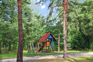 een speeltuin met een huis en een glijbaan bij Holiday Village on the Vineyard, Dobbrikow in Dobbrikow