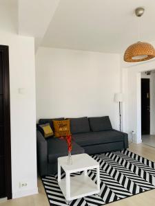 a living room with a couch and a table at Cozy Studio - Floreasca/​Dorobanti - Bucharest in Bucharest