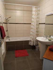 a bathroom with a bath tub and a sink at Chambres d'Hôtes La Courlande in Saint-Haon-le-Vieux