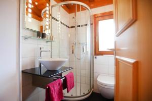 a bathroom with a sink and a toilet at Blockhäuser in Stamsried in Stamsried +18 photos
