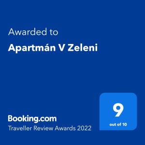 Certifikát, ocenenie alebo iný dokument vystavený v ubytovaní Apartmán V Zeleni