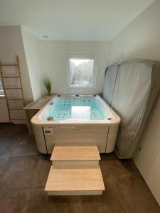 bañera grande en una habitación con ventana en L'atypique (prox. Europa park et Rulantica) en Boofzheim