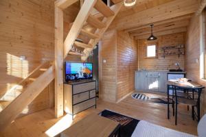 a log cabin living room with a television and a table at Brvnara Zlatiborka in Zlatibor