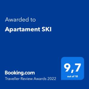 Certifikát, ocenenie alebo iný dokument vystavený v ubytovaní Apartament SKI