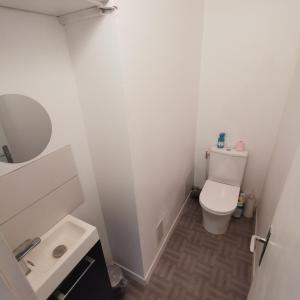 a small bathroom with a toilet and a sink at Chambre Monde Tout confort Saint-Marceau in Orléans