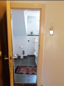 a small bathroom with a toilet and a doorway at ApartGraz in Graz