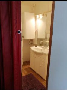 a bathroom with a sink and a mirror at ApartGraz in Graz