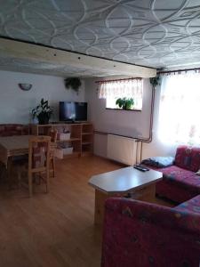 a living room with a couch and a table at Apartmán Pavla in Ostružná