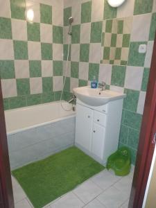 uma casa de banho com um lavatório e uma banheira em Apartmán Pavla em Ostružná