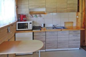 a small kitchen with a sink and a microwave at Holiday resort, Wiselka in Wisełka