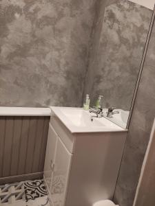 a bathroom with a sink and a mirror at REPERE D'ALL in Sainte-Croix-sur-Orne