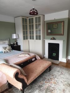 a bedroom with a bed and a fireplace at Harry's bed and breakfast in Cambridge
