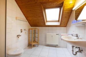 a bathroom with a sink and a toilet and a window at Ferienhaus in Hasselfelde in Hasselfelde +13 photos