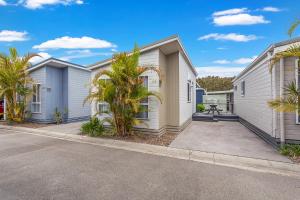 a row of houses with palm trees and a driveway at Lifestyle Villages Redhead in Redhead