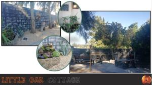 a collage of four pictures of a patio with a garden at Little Oak Cottage in Hopefield