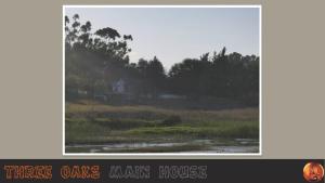 a painting of a house in a field next to a river at Little Oak Cottage in Hopefield