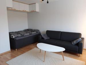 a living room with a couch and a table at Viihtyisä yksiö Oulun Tuirassa in Oulu