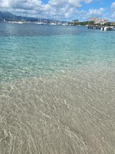 una spiaggia con acqua cristallina e barche in acqua di Chez Hugo, bel appartement très bien situé pour visiter la Martinique en journée et dormir la nuit a Les Trois-Îlets