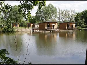 a couple of cottages sitting on top of a lake at Gîte Veauchette, 2 pièces, 2 personnes - FR-1-496-77 in Veauchette