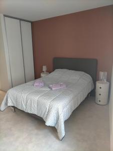 a bedroom with a bed with pink towels on it at AU COEUR DES SOURCES - Face aux Parcs & Thermes - Hypercentre in Vichy