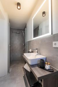 La salle de bains est pourvue d'un lavabo et d'un miroir. dans l'établissement Hotel Weißes Ross, à Kulmbach