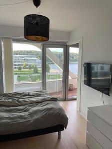 TV a/nebo společenská místnost v ubytování Apartment Aarhus Ø, with sea view